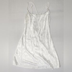 Vintage 90s White Floral Satin Jacquard Mini Slip Dress 9/10 (Fits S) Coquette